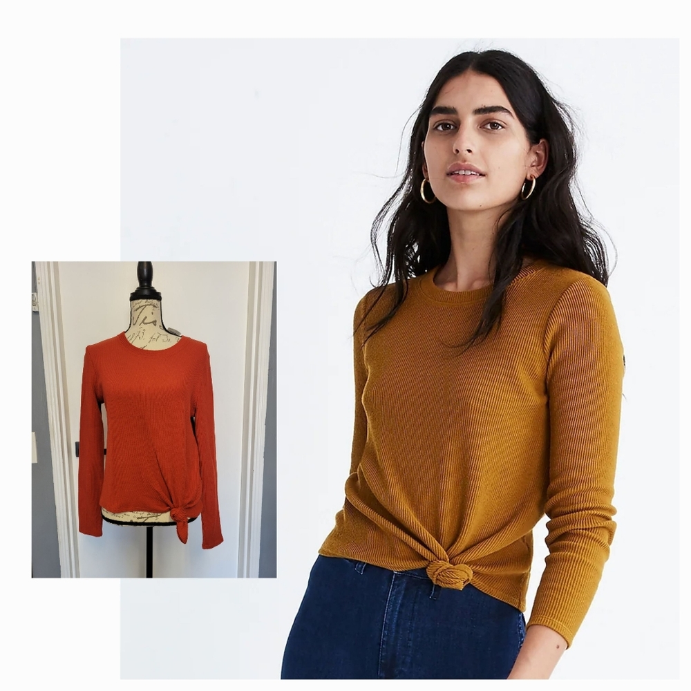NWT Madewell Rust Orange Knot Crewneck‎ Ribbed Pullover Sweater Size M